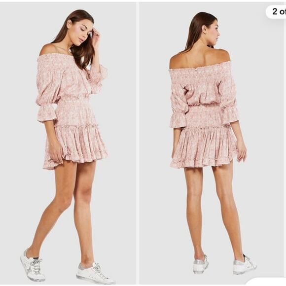 EUC MISA Los Angeles Darla Dress Washed Tile Mini Ruffle Tiered Pink Sz: S - Picture 6 of 12